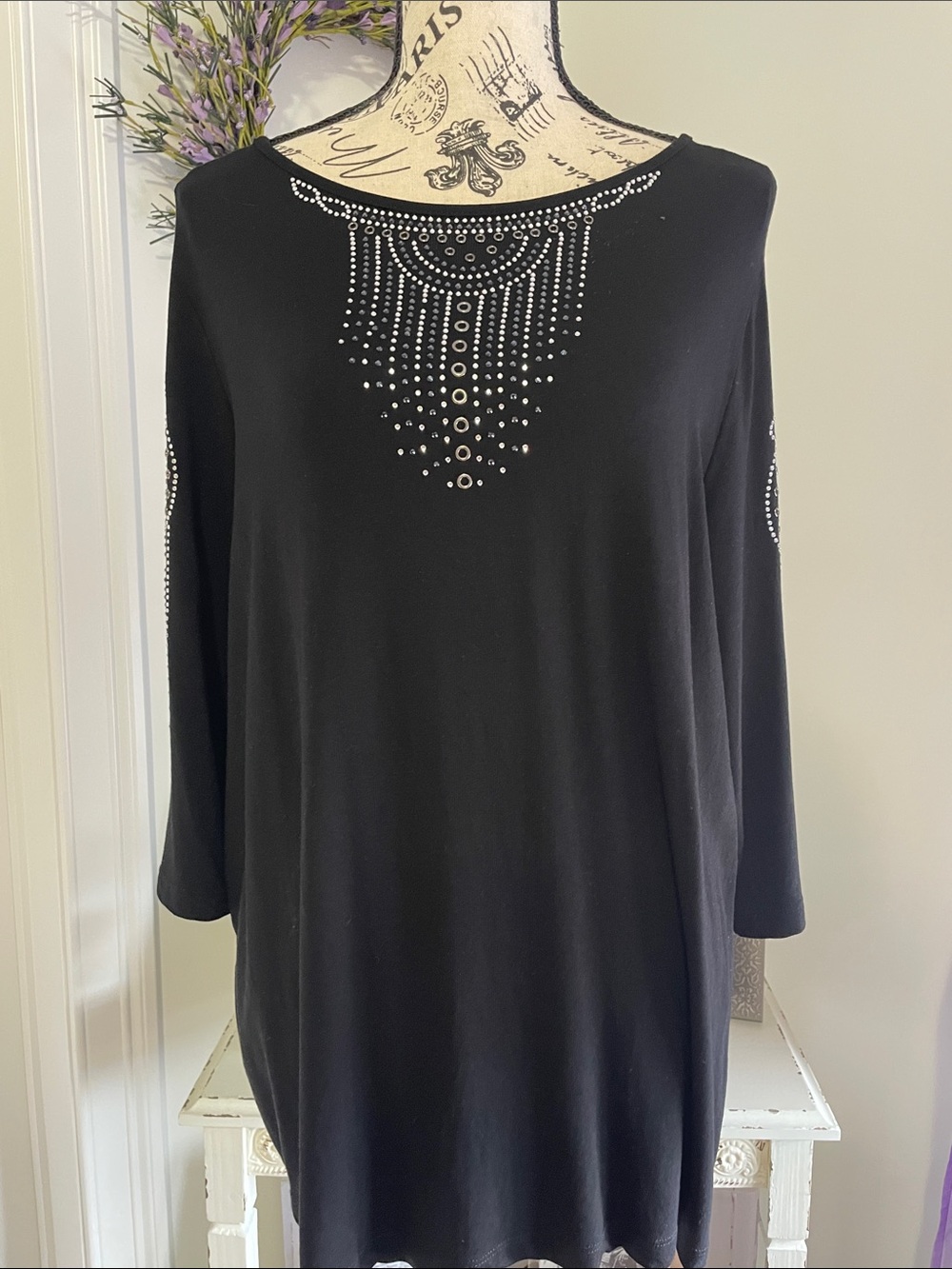 Embellished Black Women's Tunic Top